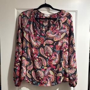 Chic Paisley Print Blouse in Black and Pink